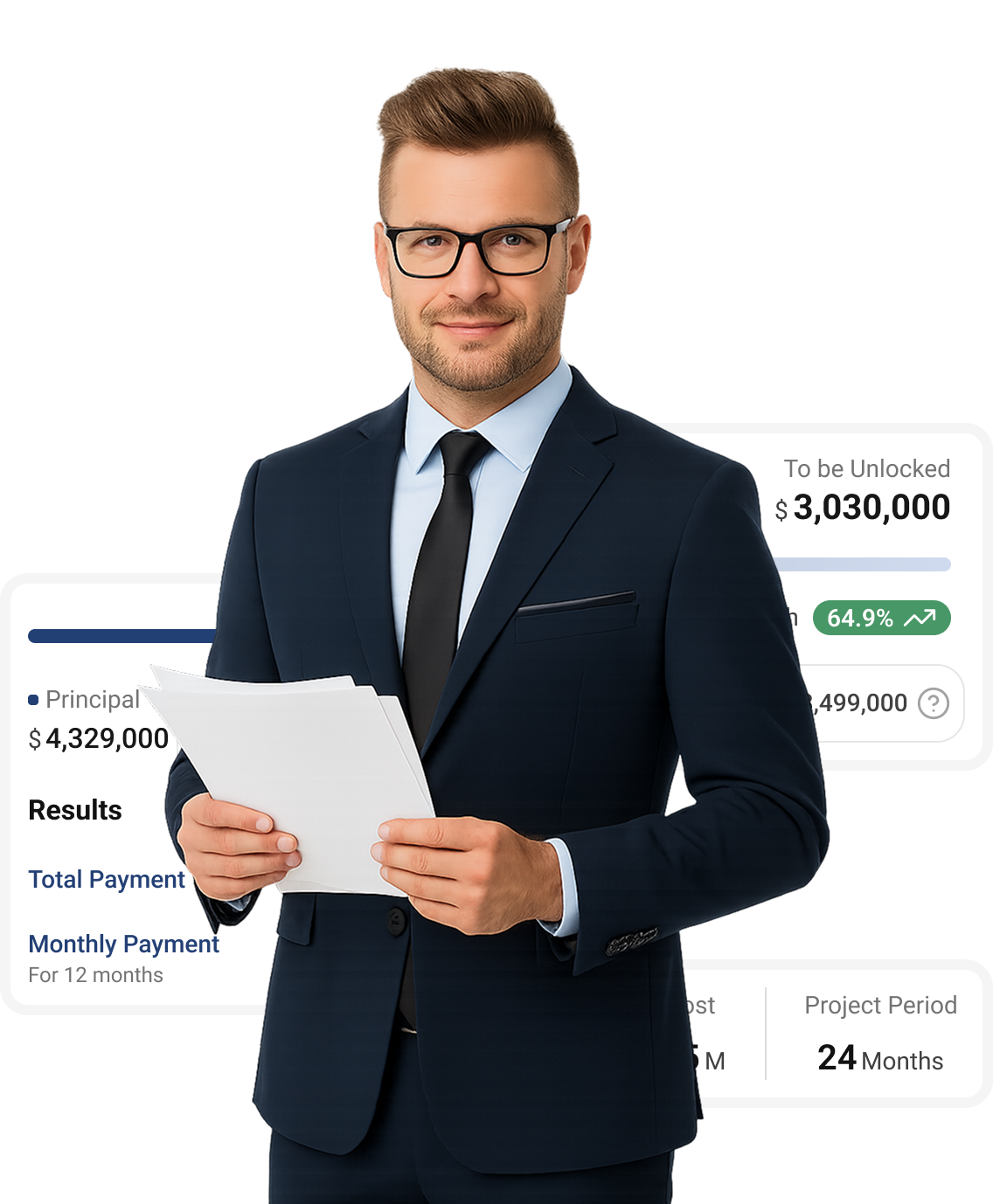 An investor holding up documents with their hands.